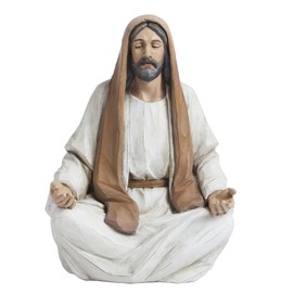 ShineOnAngel Jesus Christ Statue Meditation Jesus, 5 Inch Hand-Painted Decorative Statue, Religious Home Décor Figurine Christian Spiritual Gift (Brown Headscarf)
