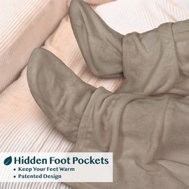 PAVILIA Fleece Blanket with Sleeves, Foot Pockets for Women Men Adults, Plush Wearable Blanket Throw Wrap, Warm Snuggle Blanket Robe, Cozy Gift Ideas Wife Mom, Taupe Beige
