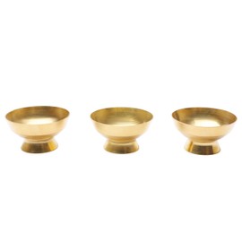 Set of 3 Decorative Pooja Bowls Multipurpose Pooja Small Brass Katori Prasad Bowls Pooja Articles Indian Traditional New Year Festival Housewarming Puja Decoration Items (Size :- 2 x 1 Inch) (Golden)
