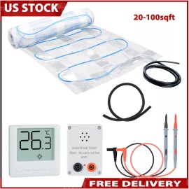 Unbranded Heat Mat Kit 120V 20-100sqft Electric Radiant Floor Heating System w/ Thermostat - 30Sq.ft