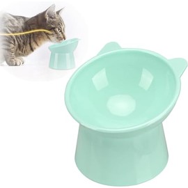 Plato para Gato, Cuenco para Gatos, Cuenco De Pie Alto para Gatos, Comedero Gato Inclinable Tazón, Cuenco Elevado para Gatos con Diseño Ergonómico Inclinado para Gatito, Cachorro (Verde)