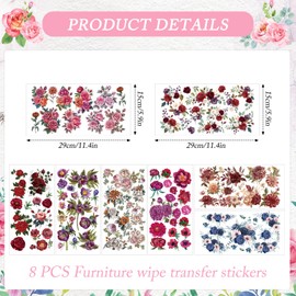 Rngmsi Flower Rub on Transfers for Crafts - 8 Sheets Floral Rub on Transfer Stickers for Furniture Flower Rub on Transfers for Wood Glass Scrapbook DIY Home Decor 11.4x5.9 Inch
