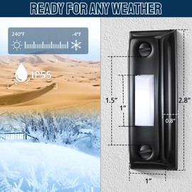 Dreyoo 1 Pack Metal Doorbell Push Button, Heavy Duty Metal Door Bell Wired Button LED Lighted Wall Mounted Door Bell Push Buttons for Home Universal Garage Door Opener Switch (Black,Cool White Light)