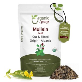 Organic Way Mullein Leaf | Herbal Tea (Verbascum Thapsus) Cut & Sifted - European Wild-Harvest | Organic & Kosher Certified | Non GMO & USDA Certified | Origin - Albania (1LBS / 16Oz)