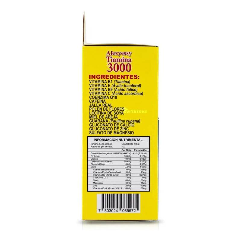 Vitamina Alexjessy Cafeína Guaraná 100 Tabletas