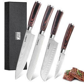 ZJIANKJ 4-Piece Kitchen Knife Set, Professional Ultra Sharp Chef Knife Set, High Carbon Stainless Steel Kitchen Knife with Ergonomic Pakkawood Handle for Cooking, Home and Kitchen