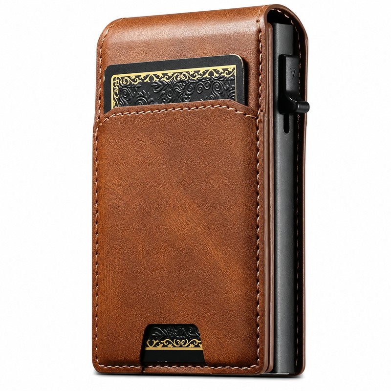 PU Leather Card Holder Wallet for Men – Automatic Pop-Up
