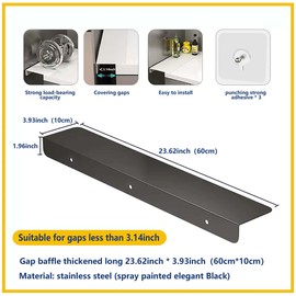 Metal Kitchen Refrigerator Gap Partition Countertop Gap Extension Board, Refrigerator Side Partition, Gap Covers Between Countertop And Walls, No Drill (Black, 23.62 * 3.93inch)
