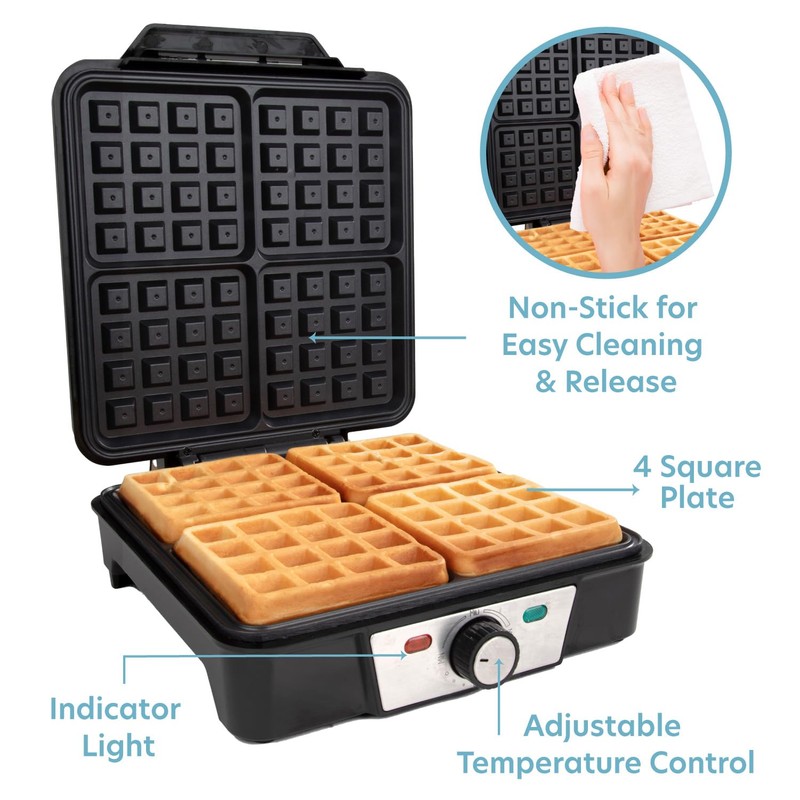 CucinaPro Four Square Belgian Waffle Maker, Extra Large Stainless Steel