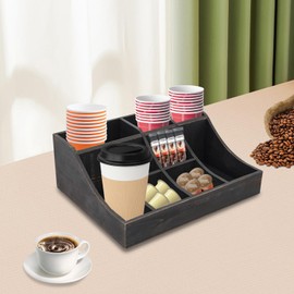 Coffee Bar Organizer, 9-Compartment Tea Bag Organizer, Tabletop Supplies Organizer for Tea Bags, Coffee Pods, Sugar Packets, Creamers, Stirrers, Napkins, Cups
