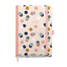 Miquelrius - Year Planner 2023 - Day Page - Journal Size 122 x 168 mm - Hard Cover - Stitched Binding - Catalan, English and Portuguese - Confetti