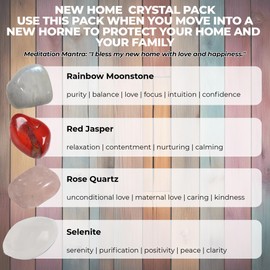 New Home Crystals - UK Designed 4 Stone Premium Selection for Purity, Contentment, Positivity, Kindness, Clarity Comes with Gift Pouch, Wellness Guide & Info Booklet