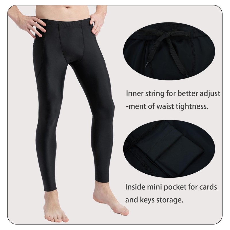 Lemorecn UPF 50+ Men's Surfing Leggings Sun Protection Swimming Pants(CA6011black-M)