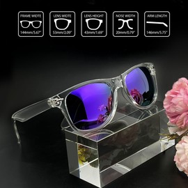 Joopin Trendy Polarized Sunglasses for Women Men, UV Protection Driving Sun Glasses Square Frame Womens Sunglasses (Purple Mirrored Lens/Clear Frame)