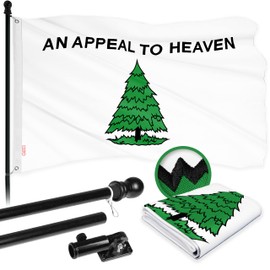 G128 Combo Pack: 6 Ft Aluminum Spinning Flagpole (Black) & An Appeal to Heaven Flag 3x5 Ft, ToughWeave Series Embroidered 300D Polyester | Pole with Flag Included