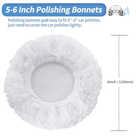 OTUAYAUTO 5 Inch to 6 Inch Polishing Bonnets - Woolen Car Buffing Bonnet, Orbital Buffer Bonnet for Most Automotive Polishers, 6PCS, White