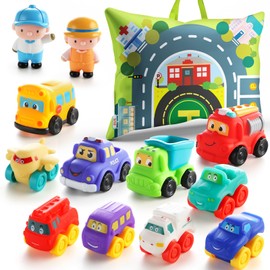 lisfiva 12 PCS Soft Rubber Car Toys for 1 Year Old Boy with Playmat/Storage Bag|1 Year Old Boy Gifts|1st Birthday Gifts for Toddler Toys Age 1-2|Baby Toys 12-18 Months