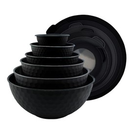 COOK WITH COLOR Mixing Bowls with Lids - 12 Piece Plastic Nesting Bowls Set includes 6 Prep Bowls and 6 Lids, Non Slip Bottom and Embossed Design - Microwave Safe (Sage)