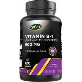 Oxify Vitamin B1 (Thiamine) 500 mg | 120 Tablets | Gluten-Free, Non-GMO | Supplement Made in USA