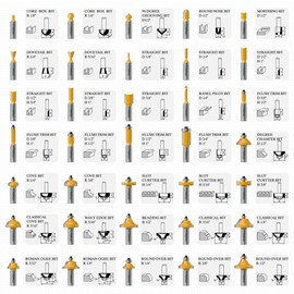 Fivepears 35 Pieces Tungsten Carbide Tipped Router Bit Set 1/2 Inch Shank for Woodworking Beginners with Aluminum Alloy Storage Box