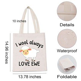 Funny Lambs Farm Animals Lovers Gifts I Wool Always Love Ewe Shopping Bag Lamb Sheep Pun Xmas Valentine Travel Tote Bag (Always Love Ewe)