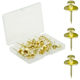 EQUIJUANCE 36 PCS Double Headed Thumb Tacks Push Pin for Picture Hanging, Wall Nails for Hanging, Nails for Wall Decor, Picture Hangers (Gold)
