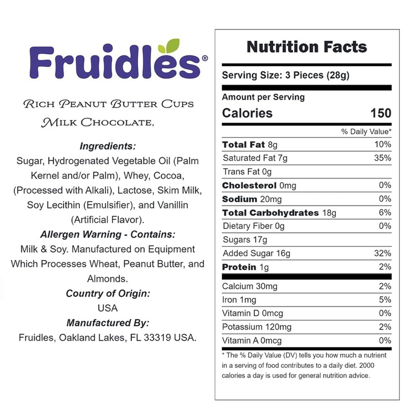 Fruidles Rich Peanut Butter Cups Milk Chocolate, Kosher Certified Dairy,