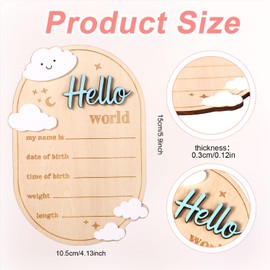 Gosknor Baby Announcement Sign, 5.91x4.13in Wooden Birth Announcement Plaques Hello World Newborn Sign Board Ideal Decor for Home Nursery Hospital for Recording Name Date Length Weight