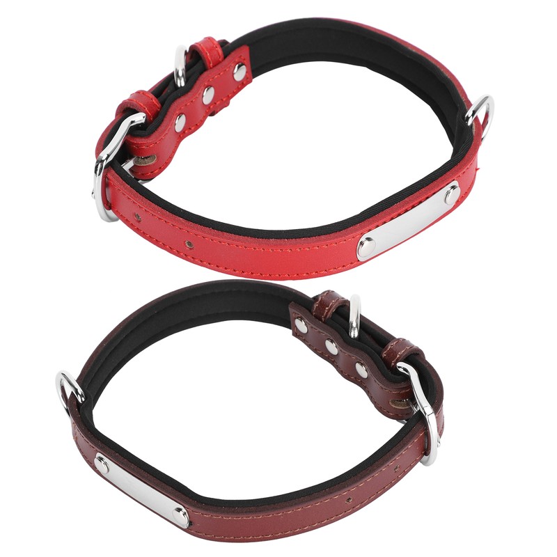 2pcs Pet Collar with Engraved Nameplate ID Tag Cowhide Padded