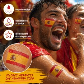 Set de 90 Tatuajes Temporales de España para Aficionados - 10 Hojas de 6.8x12cm de la Bandera de España, Accesorios de Animación para Eventos Deportivos y Fútbol - Kit de La Roja