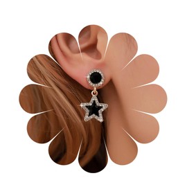 Allereya Vintage Crystal Star Dangle Earrings Black Enamel Star Drop Earrings Black Round Coin Stud Earrings Bling Crystal Star Earrings Jewelry for Women and Girls