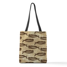 CafePress Vintage Whale Pattern Brown Polyester Tote Bag 16"x16"