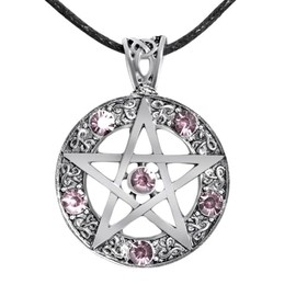 Niche-Finds Wiccan Pentacle Pentagram Talisman Necklace with Amethyst-Like CZ – Gothic Wicca Jewelry in Multiple Stone Colors with Adjustable Rope Necklace