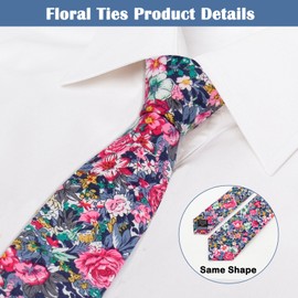 Mantieqingway Men's Cotton Floral Neck Tie 2.56'' Printed Skinny Tie, N-014, 147*6.5*3.8cm