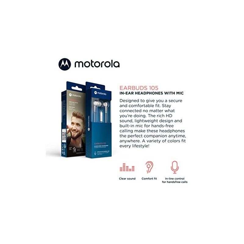 Motorola Sound- Earbuds 105 Audífonos Cableados con Micrófono Manos Libres,