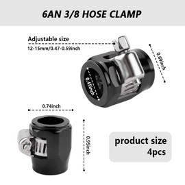 4PCS Hose Clamp with Adjustable Screw Joint,Aluminum Alloy Black Hose Clamp for Tighten Fuel Line,Water Pipe,Heater Hose,Air Tubing,Automotive Hose Clamps (6AN 12-15mm)