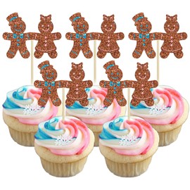 24 piezas de adornos de Navidad para magdalenas de jengibre con purpurina para hombre de jengibre con purpurina Hay algunas púas de Ho Ho Hos para decoración de pasteles de Navidad para Navidad con temática de Año Nuevo y suministros de fiesta