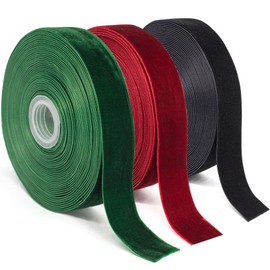 Swedin Velvet Ribbon Set, 1” × 30Yards (3 Rolls, 10Yards/Rolls，Burgundy, Dark Green, Black) Velvet Ribbon for Gift Wrapping, Flower Bouquet, Bow Making & Other Projects
