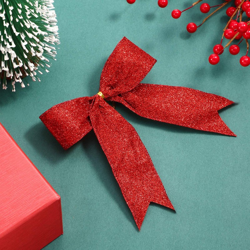 WILLBOND Pack of 24 Christmas Ribbon Bow Sparkle Bow Christmas