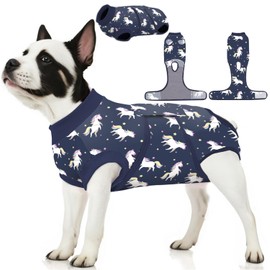 PetWarm Dog Protective Suit,Anti-Licking Pet Surgical Recovery Snugly Suit Bodysuit for Abdominal Wounds Skin Disease Female Male Dog Onesie for Spay Neuter,Dog Bodysuit,Unicorn Pattern,Blue,M