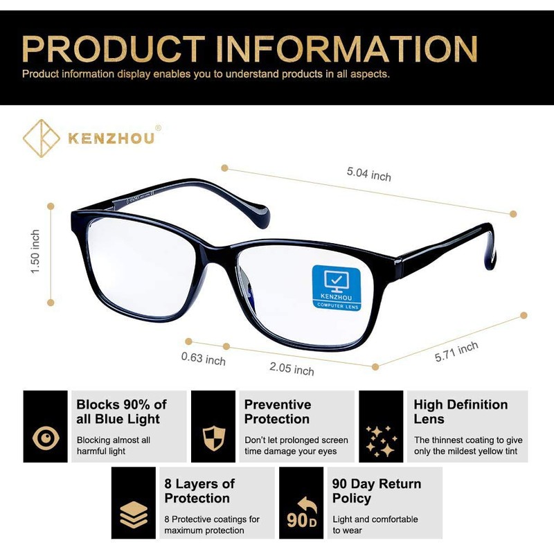 K KENZHOU Blue Light Blocking Computer Glasses 1 Pack Decrease