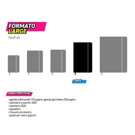 COMIX, Large - Weekly Planner 2025 12 Months, Closure with Elastic Band and Elastic Loop for Pencil or Pen, Comix Pen Included, Double Bookmark - 13 x 21 cm, Blue