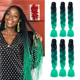 6pc/lot Ombre Braiding Hair green Jumbo Braids Hair Kanekalon Braiding Hair for box braid hair extensions (24inch, 3tones green)