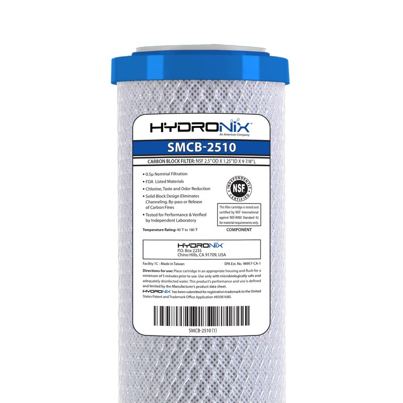 Hydronix SMCB-2510 NSF Coconut Activated Carbon Block Water Filter, 2.5"