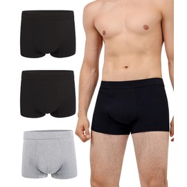 IRISMORII Mens Washable Incontinence Protection Underwear Zero Leak and Odor 60ml Absorbency Covered Waistband Boxer Brief 3 Pack (Black-Black-Gray, L)