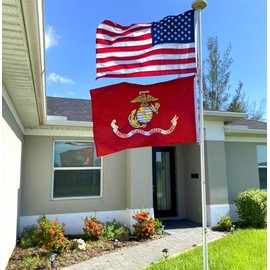 Double Sided 3-Ply United States Marine Corps Flag 3x5 Outdoor Made In USA Heavy Duty polyesters US Marine Corps Flags Banners with White Starting Tape and 2 Brass Grommets