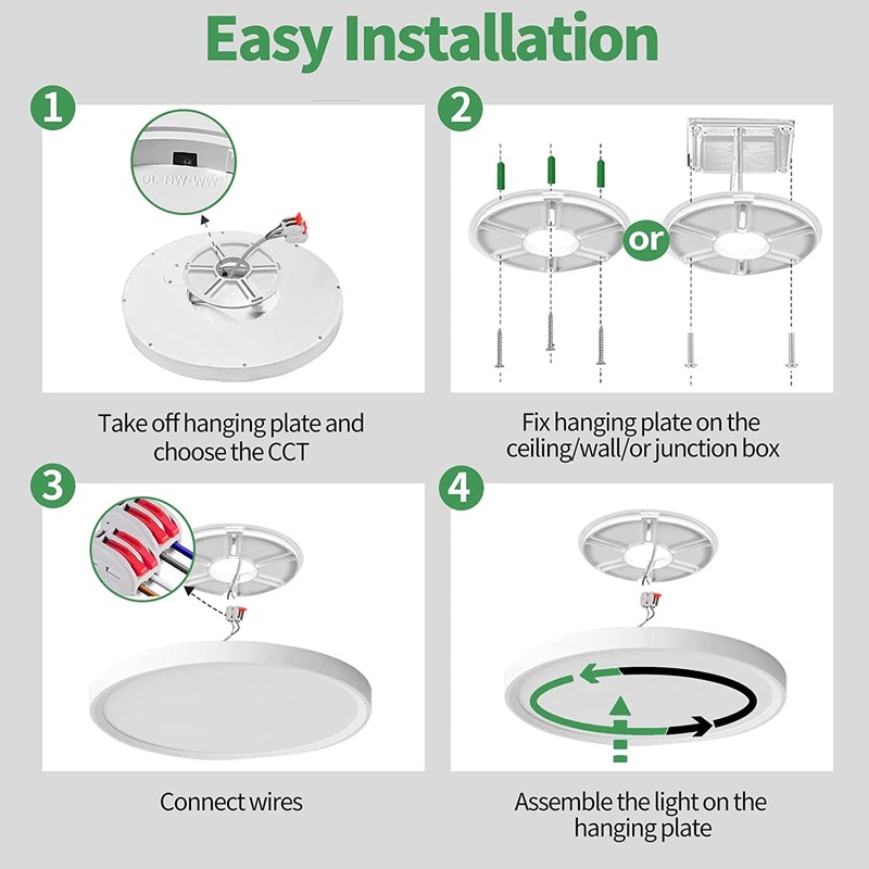 4PK 12 Inch LED Flush Mount Ceiling Lights, 24W, 2500LM,