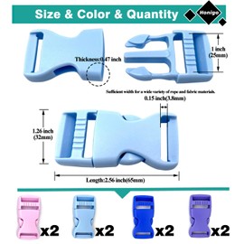honigo 8 Pcs Quick Side Release Buckle Flat 1 Inch Wide 4 colors One Side Adjustable Clips Snaps Heavy Duty Plastic Replacement for Nylon Strap Boat Cover Backpack Nylon Webbing Belt,Pet Collar