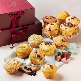 Dulcet Gift Baskets Fresh Muffins Bakery - 2-Tier Jumbo Muffin Assortment Gift Baskets - Deluxe Food Gift Basket with Blueberry, Chocolate Chip, Banana Nut Muffins - Muffin Basket Gifts