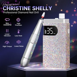 CHRISTINE SHELLY Rechargeable 35000RPM Cordless Nail Drill With 12 Bits and Sanding Bands,Sparkling Portable Electric E File for Acrylic Gel Nails,Professional Nail Tools for Manicure Pedicure - Specification: Black Diamond